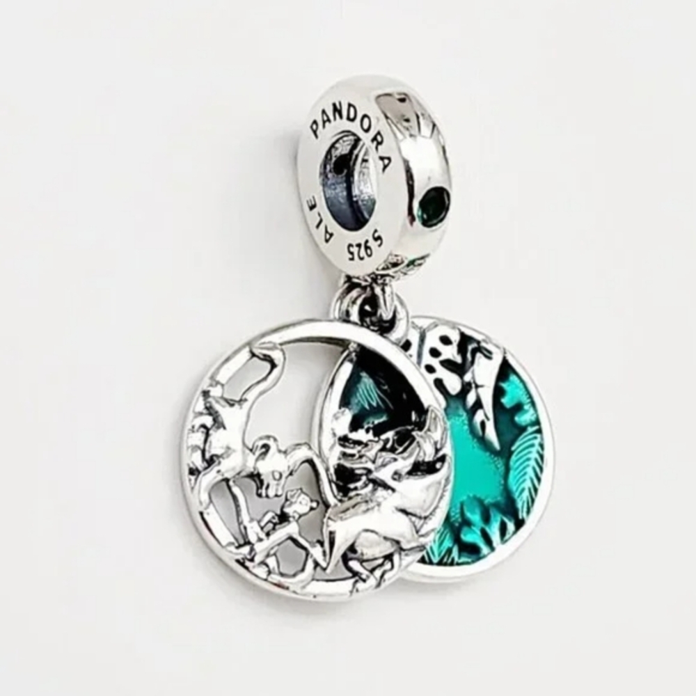 Pandora Disney Lion King Timon and Pumbaa and Simba Green Enamel Dangle 窶?